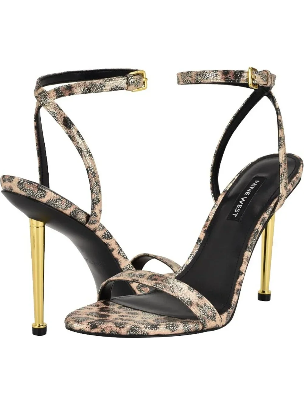 Women Gold Shimmer Leopard Open Toe Ankle Strap Reina Stiletto Heel Sandal Shoes